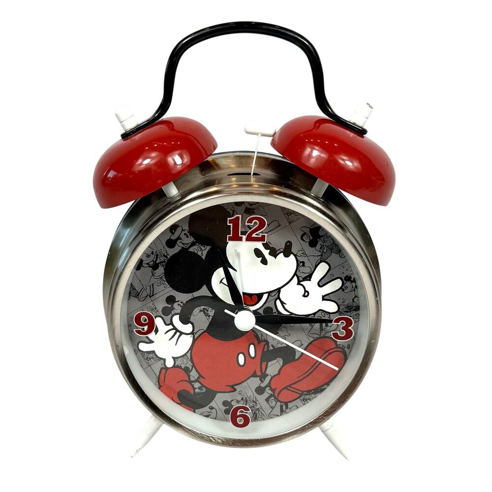 Disney Mickey Mouse Alarm Clock Twin Bell Quartz Battery Operated TESTED/WORKS